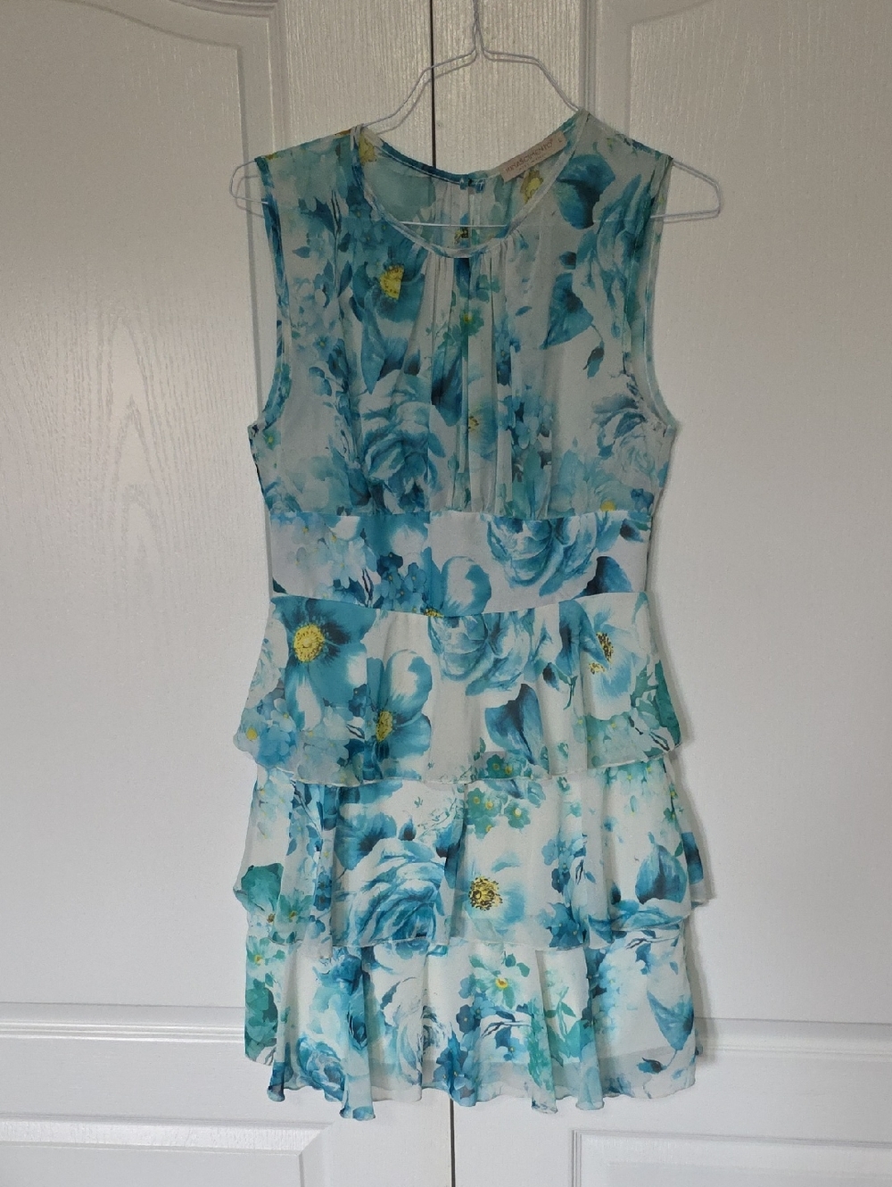Rinascimento Teal and White Floral Tiered Mini Dress